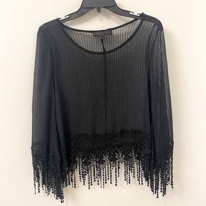Sheer Black blouse with fringe tassels